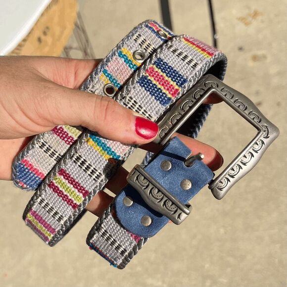 Vintage Elite Southwestern Woven Belt w/ Century Canada Silver Buckle - L - Picture 2 of 8